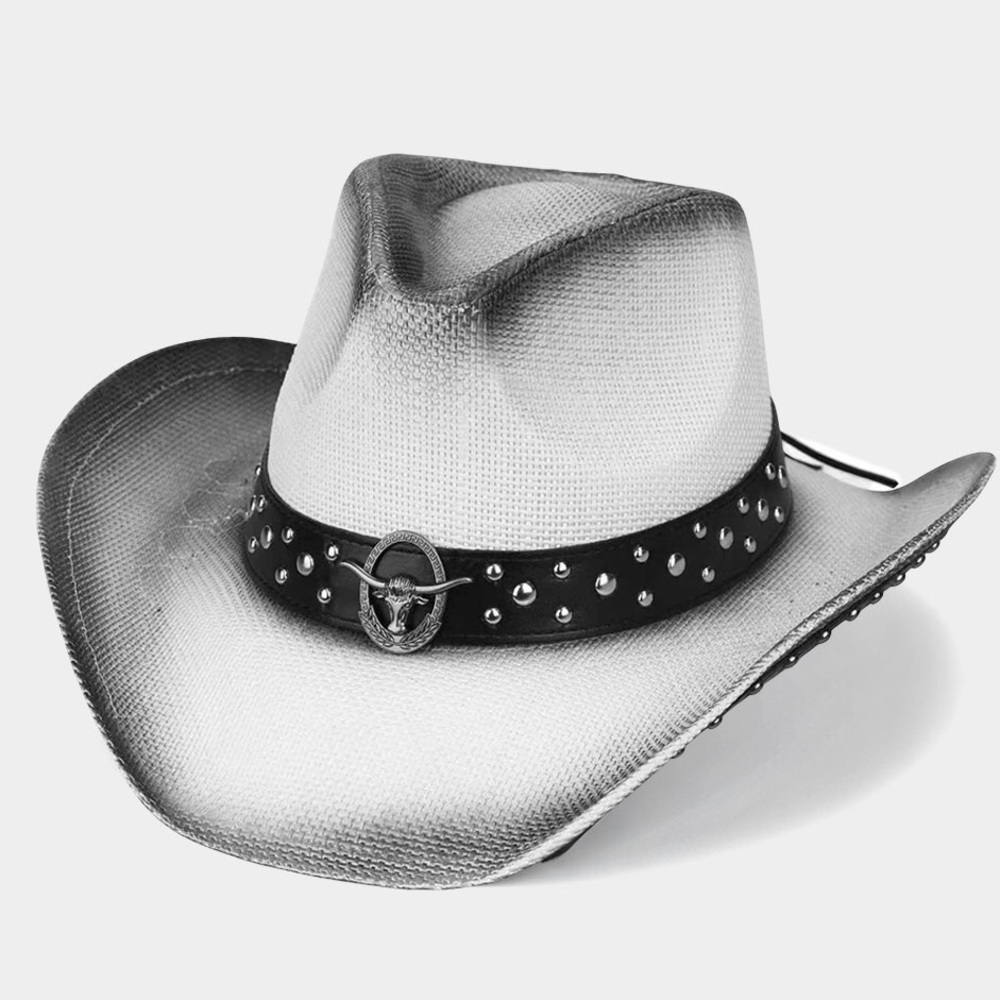 Boho Stone Beaded Band Western Straw Cowboy Fedora Hat